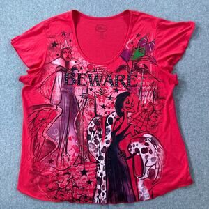 Disney Villains Beware Short Sleeve Graphic Tee Shirt Women's XL Red Cruella